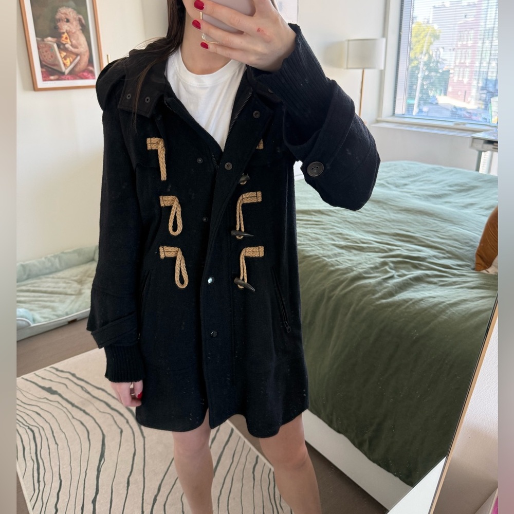 Women's Black Coat with Toggle Details